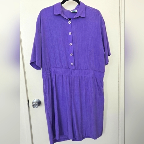 None Pants - Vintage 80's Short Sleeve Button down Short Romper Purple